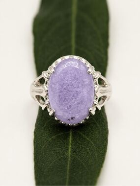 Gemstone Silver-Tone Ring with Lavender Amethyst Oval Stone